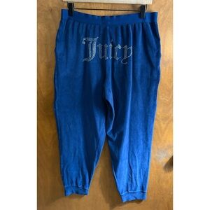 Juicy Couture Blue Velour Jogger Pants Rhinestone Logo Sweatpants Sleepwear Y2K